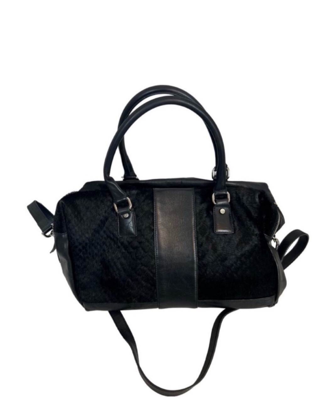Innue soft leather and fur satchel crossbody bag black